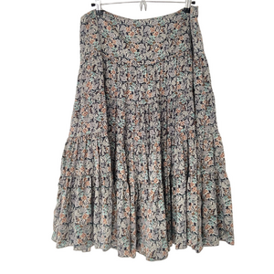 TEENFLO MULTI COLOUR FLORAL 100% SILK TIERED MIDI SKIRT, MADE IN CANADA, SIZE 12